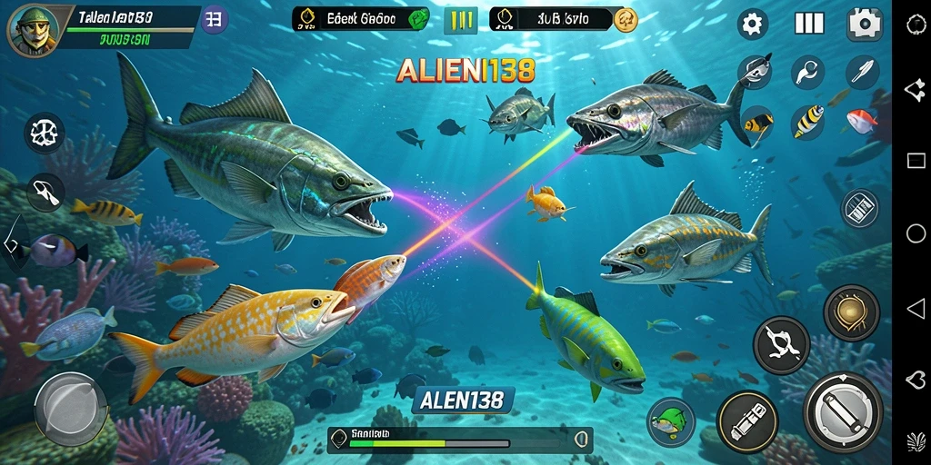 Tampilan utama gameplay Tembak Ikan ALIEN138 yang seru dan penuh aksi.