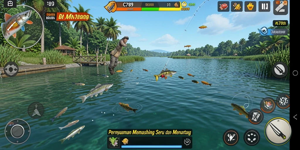 Tangkapan ikan besar dalam gameplay C789 yang mendebarkan.