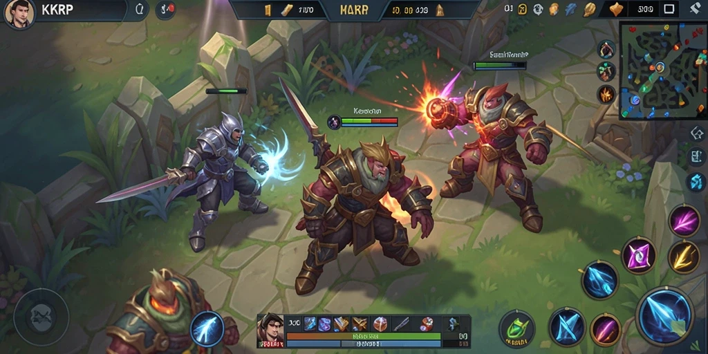 Tangkapan layar KKRP menampilkan pertarungan epik dalam arena MOBA.
