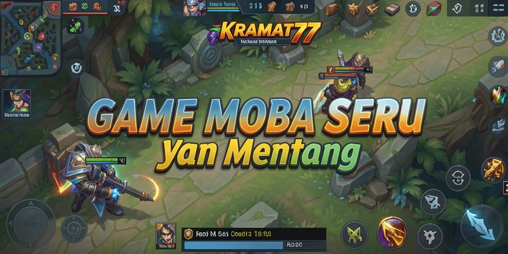 Tangkapan layar gameplay KRAMAT77 dengan aksi MOBA yang intens.